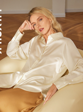 [明星同款]LILYSILK莉莉秀客OVERSIZE真丝衬衫女装百搭宽松长袖