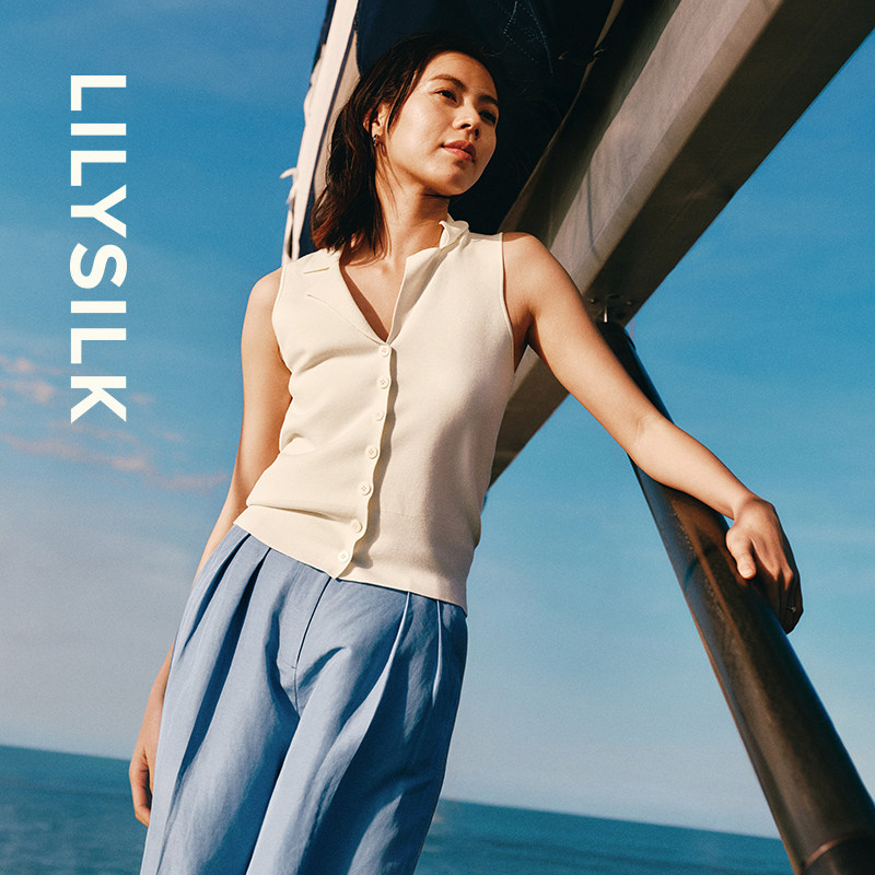 舒适马甲莉莉秀客新款上衣通勤百搭翻驳领无袖上衣女LILYSILK