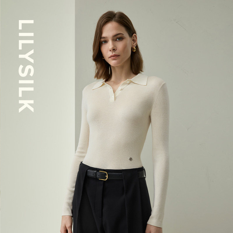 polo领针织打底衫莉莉秀客女修身显瘦简约长袖内搭上衣LILYSILK