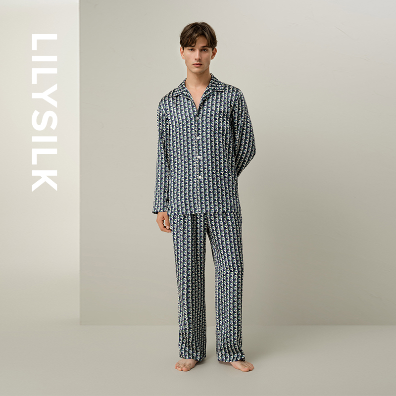 【星座系列】金牛座莉莉秀客LILYSILK桑蚕丝印花男士长袖睡衣套装