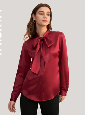 LILYSILK莉莉秀客真丝衬衫女桑蚕丝蝴蝶结优雅舒适款长袖衬衣