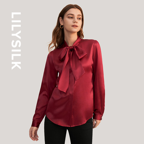 莉莉秀客真丝衬衫蝴蝶结长袖