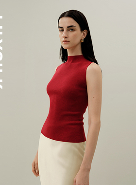 半高领无袖上衣LILYSILK莉莉秀客可机洗羊毛背心修身显瘦简约紧身