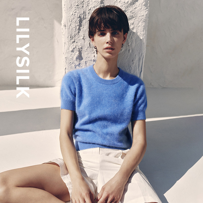 圆领羊绒针织衫莉莉秀客春夏女士拉绒套头衫舒适短袖上衣LILYSILK