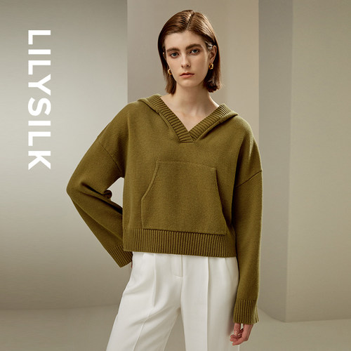 莉莉秀客秋冬羊绒羊毛针织衫连帽