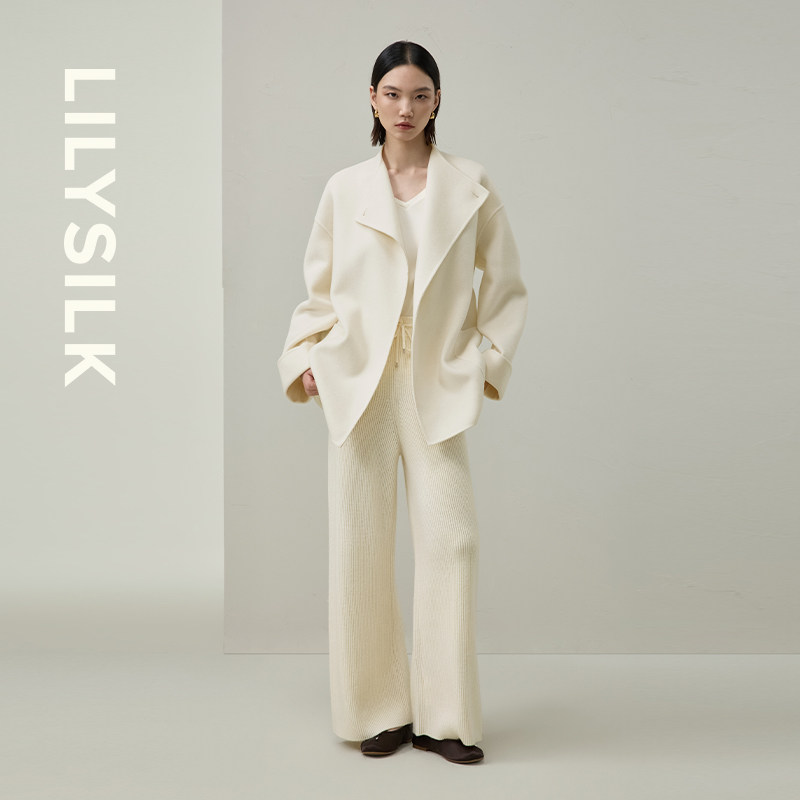 简约斜襟一粒扣呢子大衣莉莉秀客宽松廓形短款双面呢外套LILYSILK