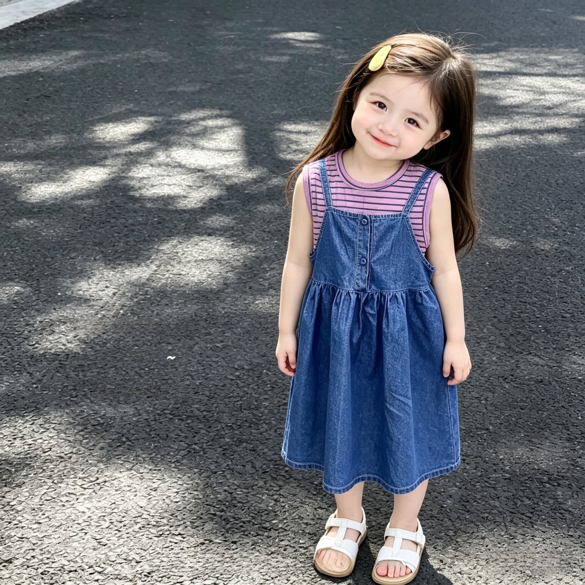 2026年新款女童套装韩版夏季超凉快软牛仔吊带裙条纹背心2件套