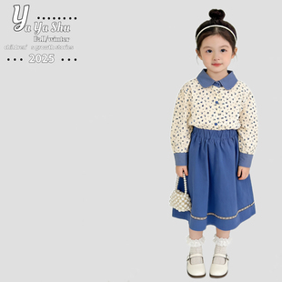 爆款110-150码2026新款春装女童黄色针织马甲翻领娃娃衫2件套装