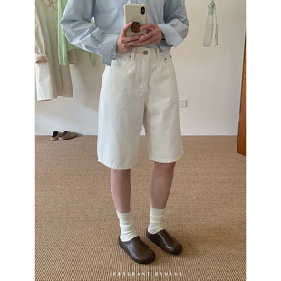 显瘦百搭中裤 香香 春款 奶白色五分牛仔短裤 女 蕉