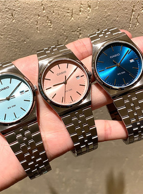 卡西欧圆盘简约钢带复古蓝手表男女商务情侣时尚复古MTP-B145D