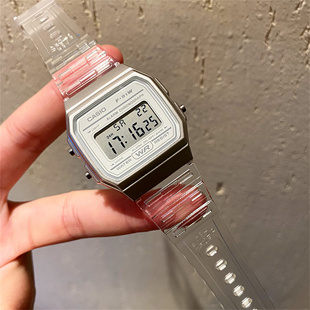 1男女手表学生经典 CASIO卡西欧小方块果冻F 复古防水 91WS