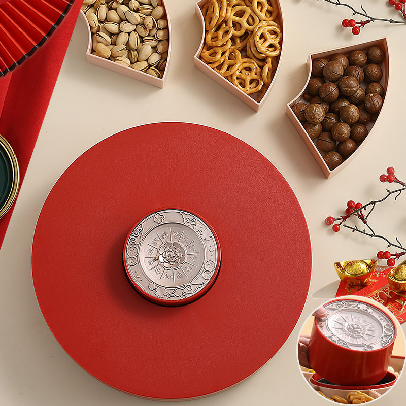 喜庆旋转糖果盘家用客厅大容量分格零食糖果盒年货坚果瓜子干果盘
