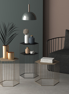 铁艺角几简约现代风金色沙发桌子