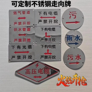 不锈钢下有电缆严禁开挖走向燃气管道地面地下电力警示标志标识牌