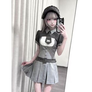 雪国来信 学院辣妹蕾服韩蕾系大人感小众灰色外搭+收腰连衣裙套装