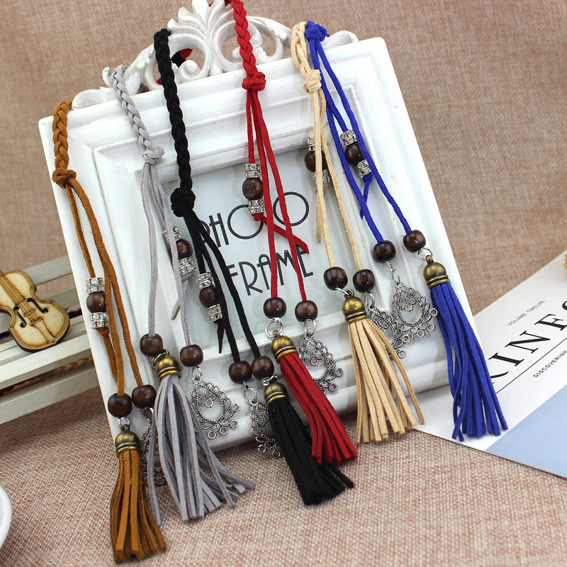 春夏复古打结绳子腰坠裙子腰带女士民族风流苏装饰细皮带一件