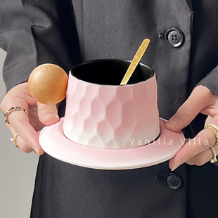 高颜值粗陶日式 杯碟高档创意复古陶瓷马克杯子设计感 咖啡杯套装