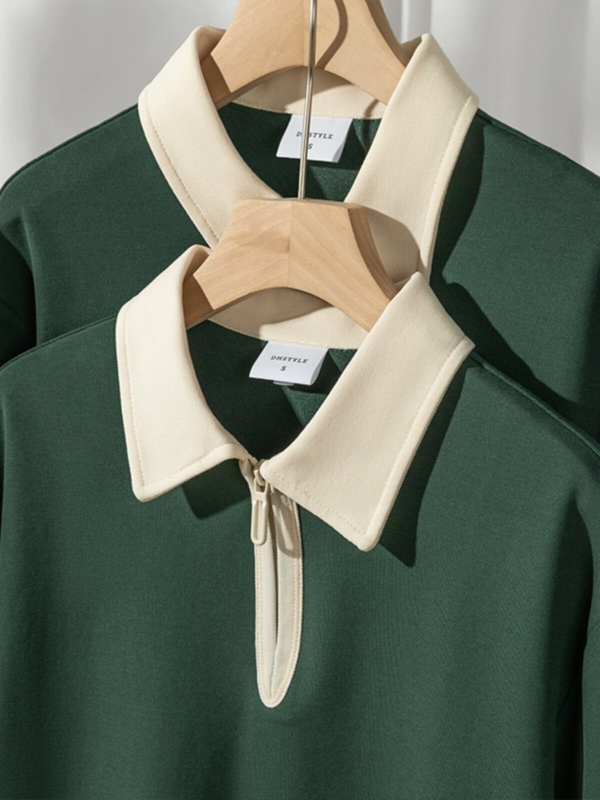 INK GREEN RICE APRICOT  HEAVYWEIGHT HALF-ZIP COTTON-PIQUE SHORT-SLEEVED POLO SHIRT FOR SUMMER FASHION LOOSE MENS AND WOMENS SHIRTS