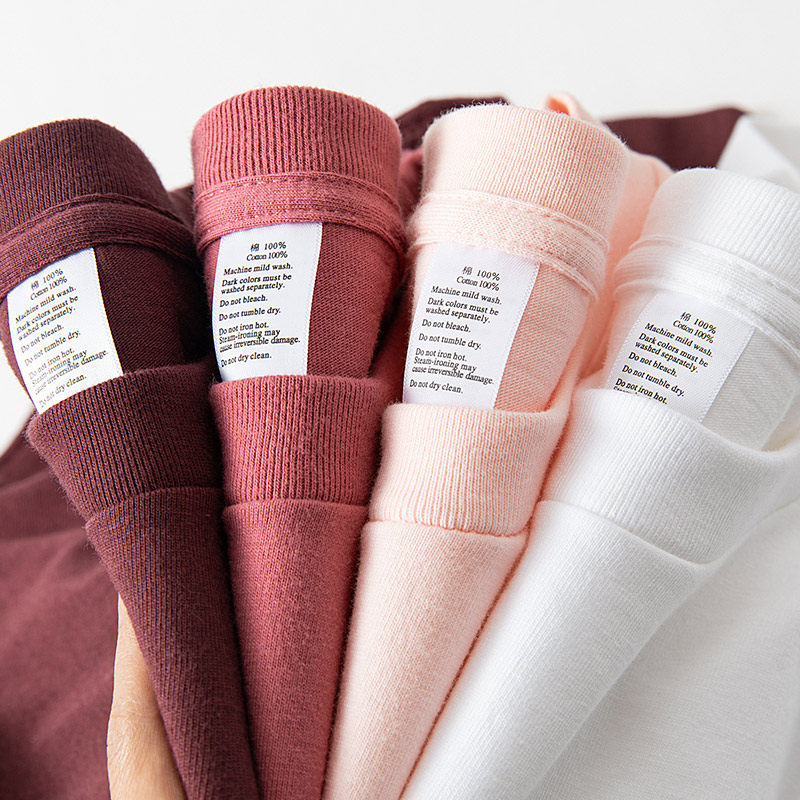 COMFORTABLE TO WEAR  250G HEAVY COTTON ROUND NECK SHORT SLEEVE BUTTON T-SHIRT SIMPLE SOLID COLOR LOOSE TOP SUMMER ALL-MATCH