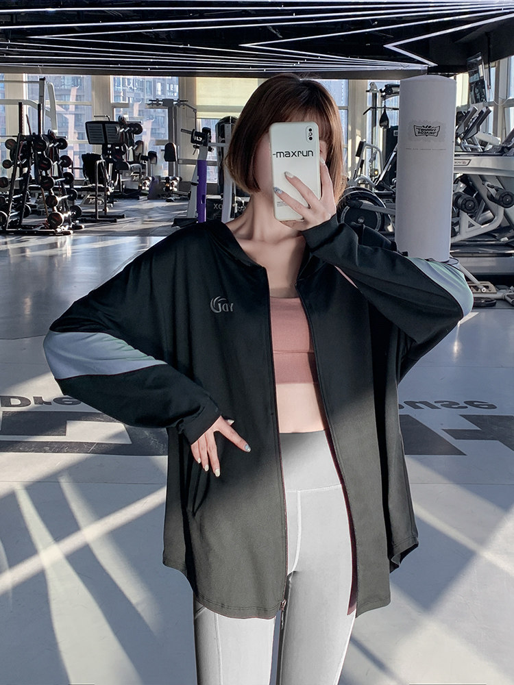 후드 스포츠 탑 여성의 느슨한 달리기 커버 업 속건성 대형 피트니스 의류 지방 MM 가을 겨울 긴팔 요가 재킷