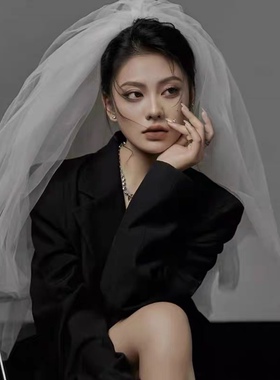 新款法式小头纱领证登记头纱新娘结婚配饰影楼写真多层蓬蓬头纱