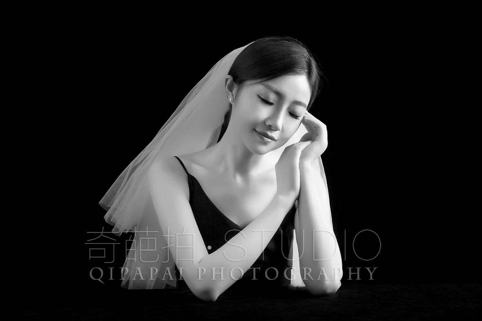 新款超仙森系黑色蓬蓬遮面头纱