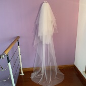 森系白色软纱头纱长款 多层新娘主题婚纱照摄影道具素纱结婚头饰