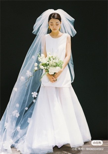 新娘多层蓬蓬拖尾头纱花朵头纱外景拍照道具