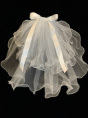 儿童白色短款 新娘婚纱珍珠头纱双层摄影道具亲子照公主小头纱头饰