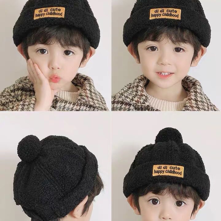 可爱羊羔毛男女宝宝时尚儿童帽子
