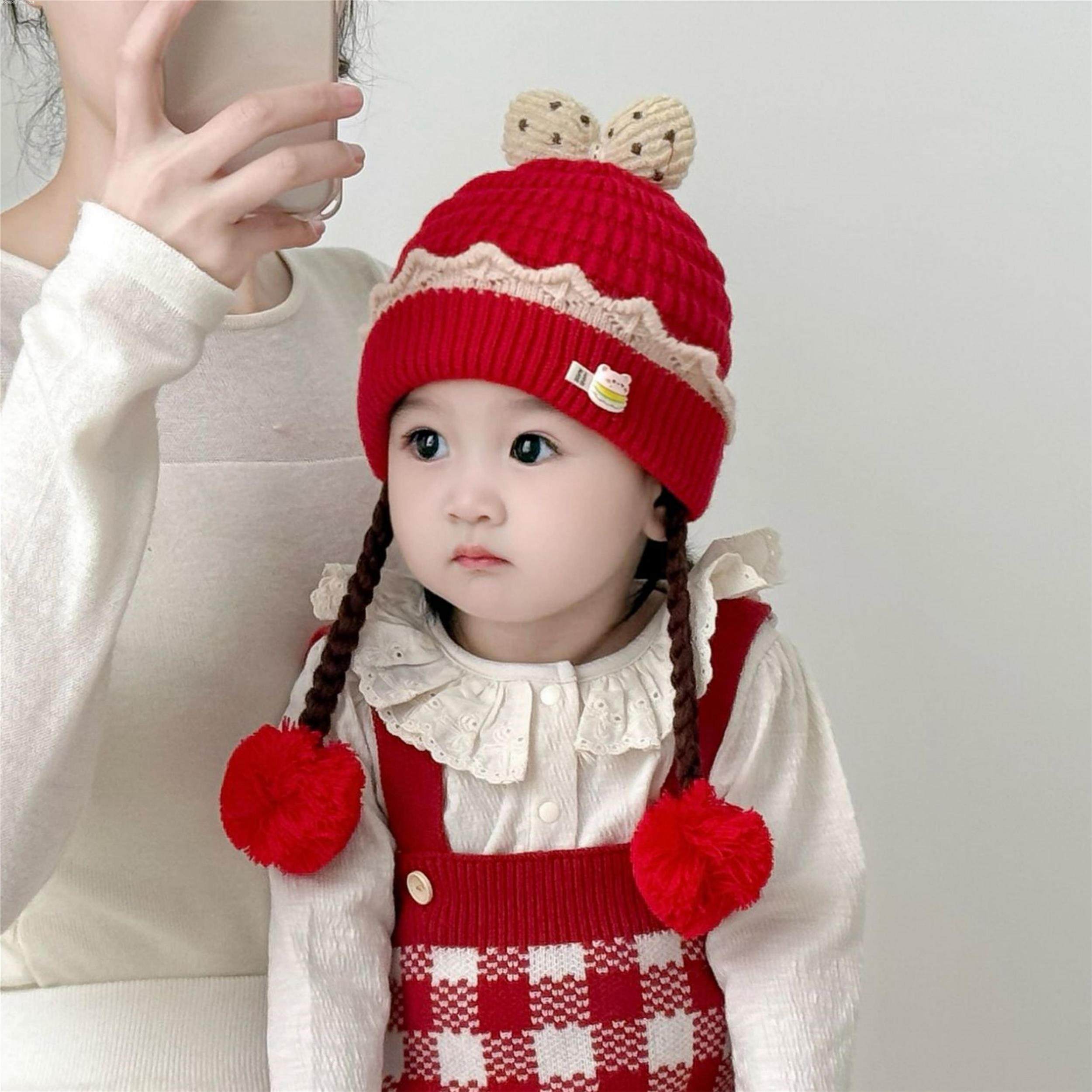 宝宝帽子冬季可爱假发针织帽儿童毛线帽小月龄6护耳帽女童套头帽0