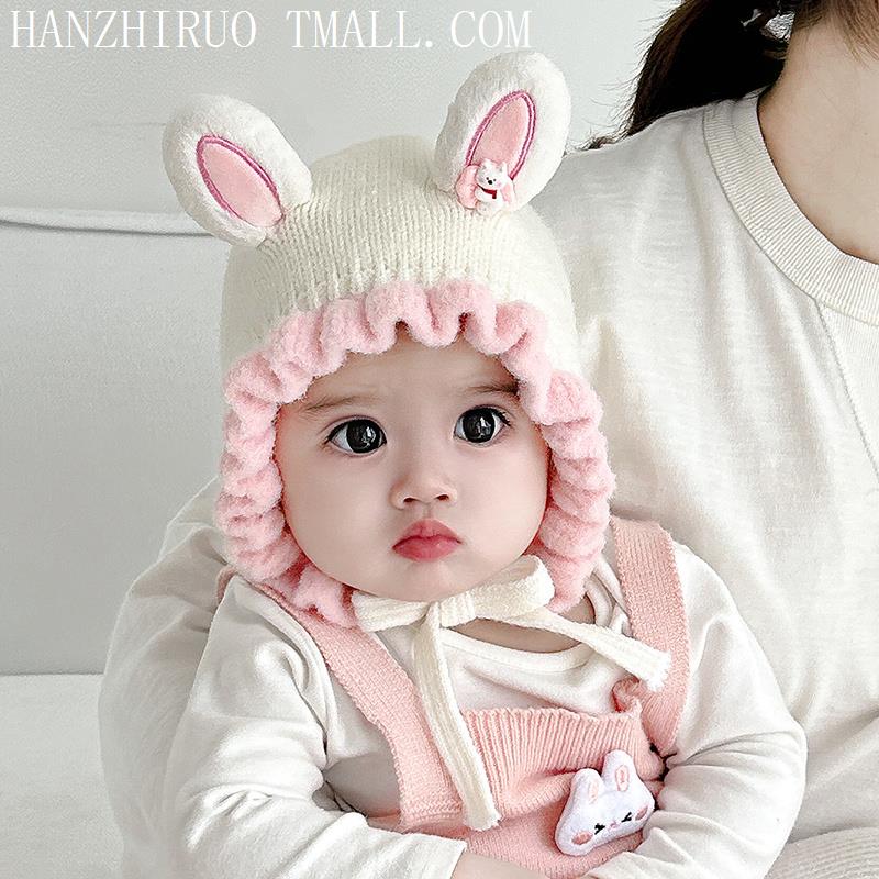女宝宝帽子冬天加厚毛绒帽婴幼儿可爱超萌兔耳朵护耳帽保暖防风帽