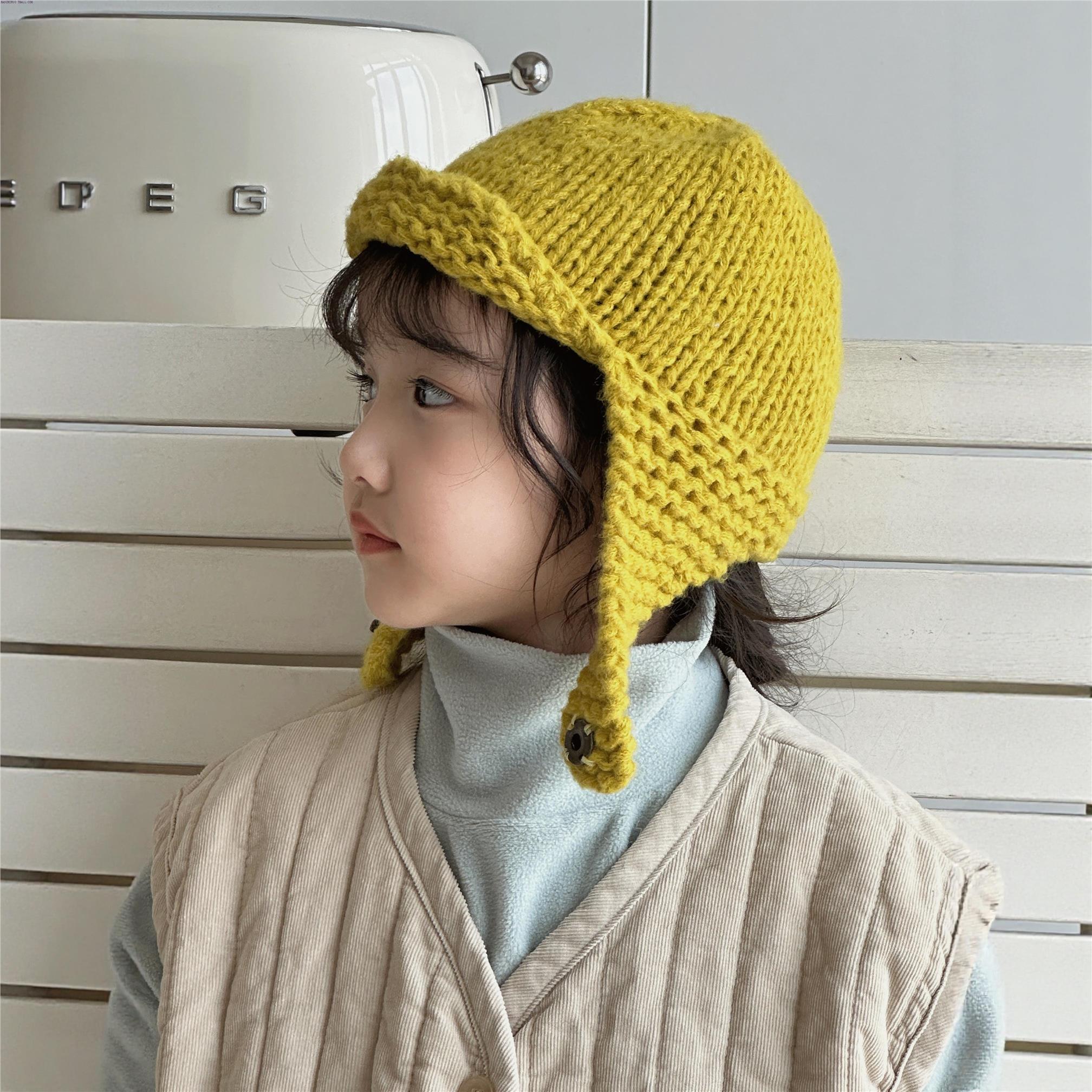 韩版儿童针织毛线帽秋冬季男孩子女童飞行帽子护耳保暖雷锋帽毛线