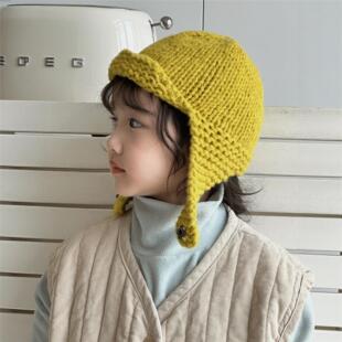 韩版儿童针织毛线帽秋冬季男孩子女童飞行帽子护耳保暖雷锋帽毛线