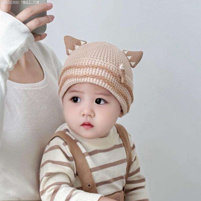 婴儿帽子秋冬季萌幼儿保暖帽冬天可爱猫耳小月龄男女宝宝毛线帽萌