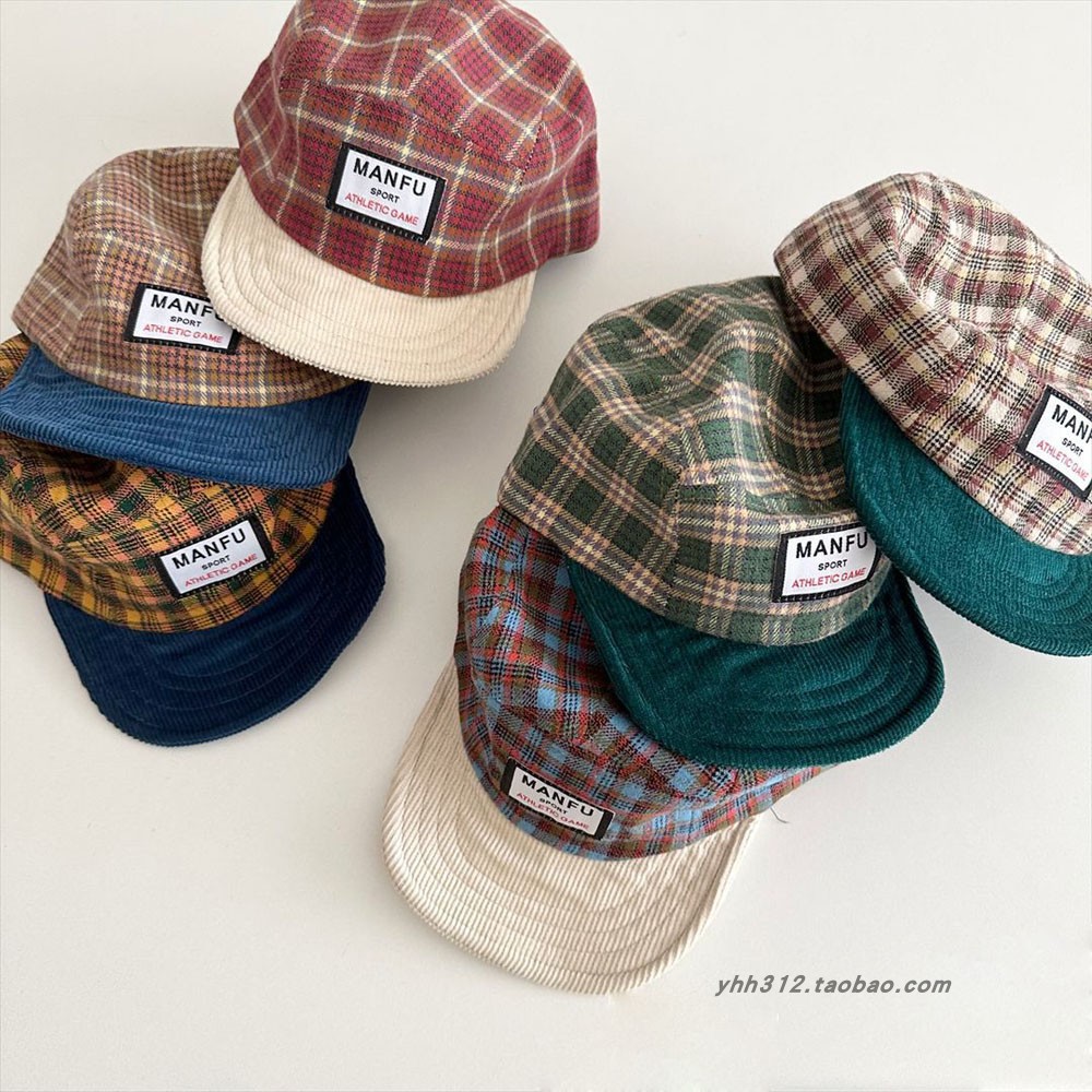 初秋新款亲子洋气撞色格子软檐鸭舌帽男女童休闲百搭软顶棒球帽潮