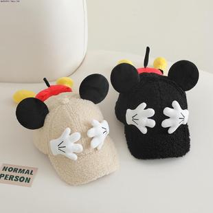 儿童鸭舌帽米奇春秋季 冬天帽子男女童幼儿防晒出游大童休闲渔夫帽