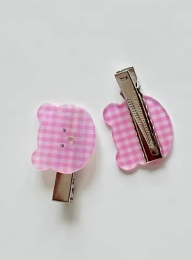 vogueess夏新品小熊格子发夹可爱少女心刘海夹侧边夹子发饰日韩款