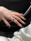 vogueesa通体纯银戒指立体爱心珍珠花指环时髦开口可调蝴蝶结少女