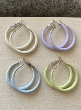 vogueess春新款奶油圆圈耳环夸张感配饰经典多色奶女日常设计彩色