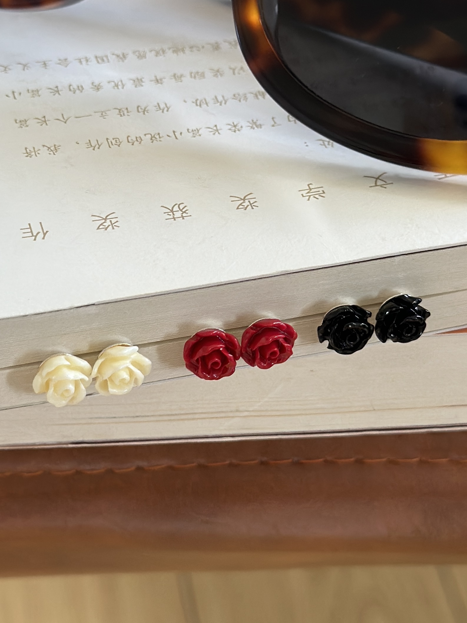 法式迷你玫瑰花耳环串珠项链