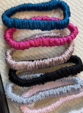 vogueess基础真丝发圈不伤发100%桑蚕丝褶皱发绳小肠圈法式新款