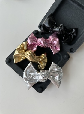 vogueess新品闪亮金属皮质蝴蝶结发夹少女感刘海夹彩色鸭嘴侧边夹