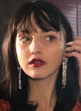 vogueess巨闪时髦夸张华丽水钻珍珠流苏耳环925银针气质长款