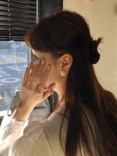 vogueess天然淡水扁珍珠爆米花球耳钉环荷静同款巴洛克法式复古感