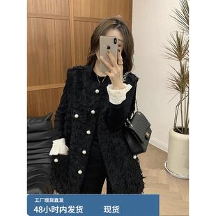 小香风中长款流苏马甲女春秋季欧货大码无袖背心宽松外搭马夹上衣