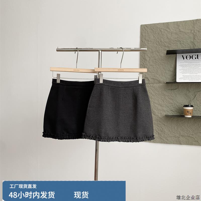 2025年秋冬新款韩版时尚设计感木耳边毛呢短裙女高腰显瘦A字裙潮