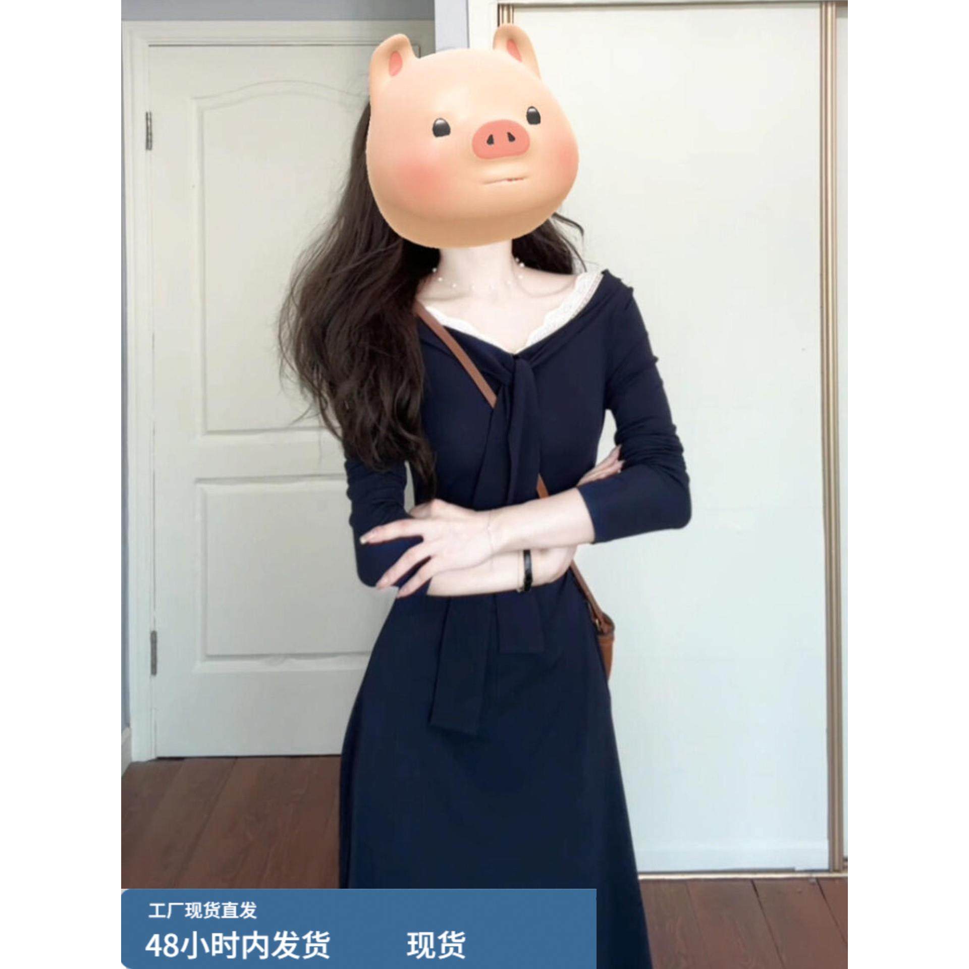 高级感穿搭蕾丝v领长袖连衣裙子女早初秋系带v领收腰长裙2025新款,运动/瑜伽/健身/球迷用品,瑜伽短裙,淘宝优惠券,粉丝福利购,淘宝优惠卷