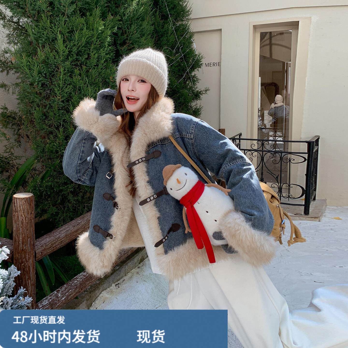 韩系皮毛一体牛仔拼接派克服2025新款女冬爆款高级感保暖棉服外套,运动/瑜伽/健身/球迷用品,广场舞套装,淘宝优惠券,粉丝福利购,淘宝优惠卷