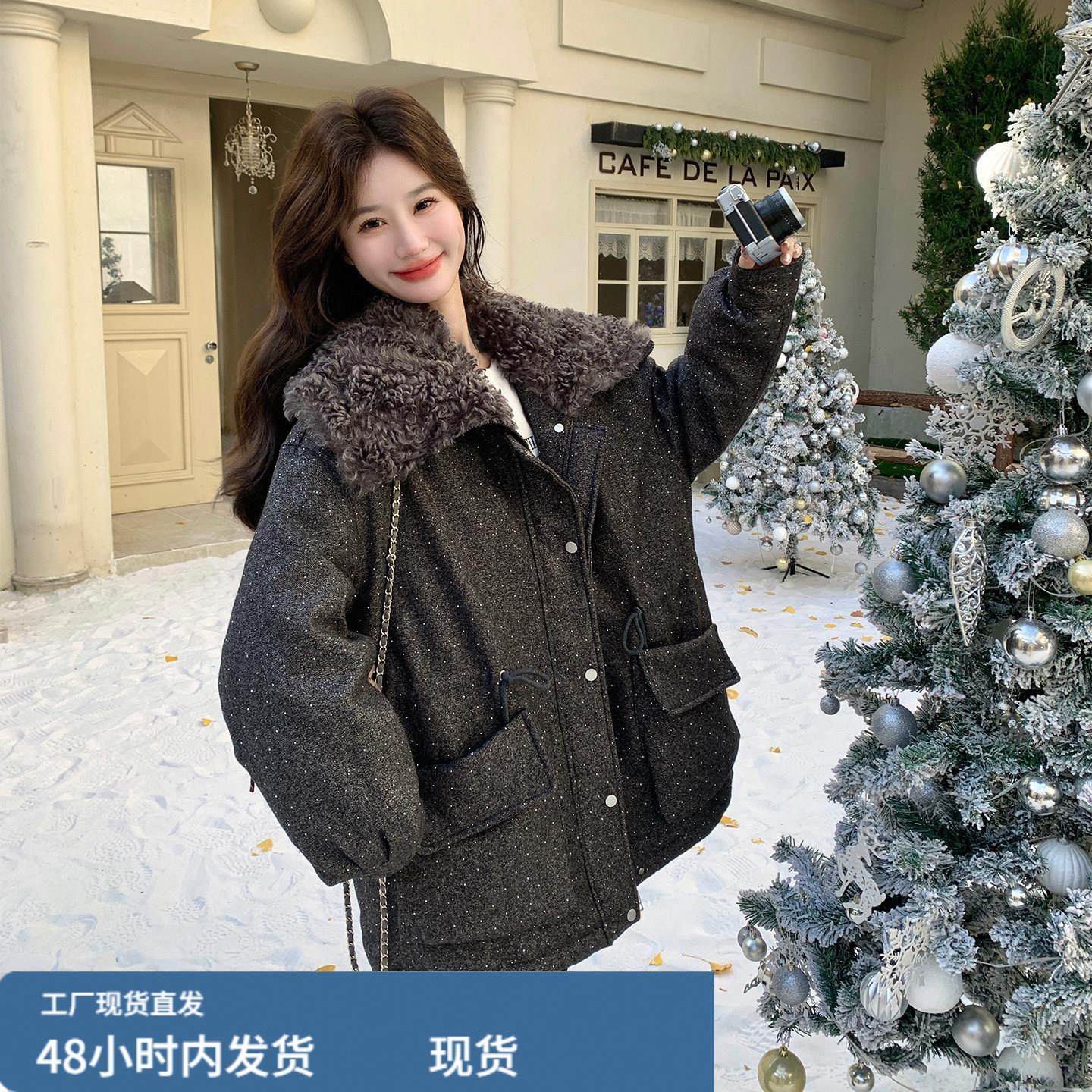 灰色羊羔毛翻领烫钻收腰羽绒服女2025冬季轻奢气质显瘦中长版外套,模玩/动漫/周边/娃圈三坑/桌游,Cosplay女装/cos女装,淘宝优惠券,粉丝福利购,淘宝优惠卷